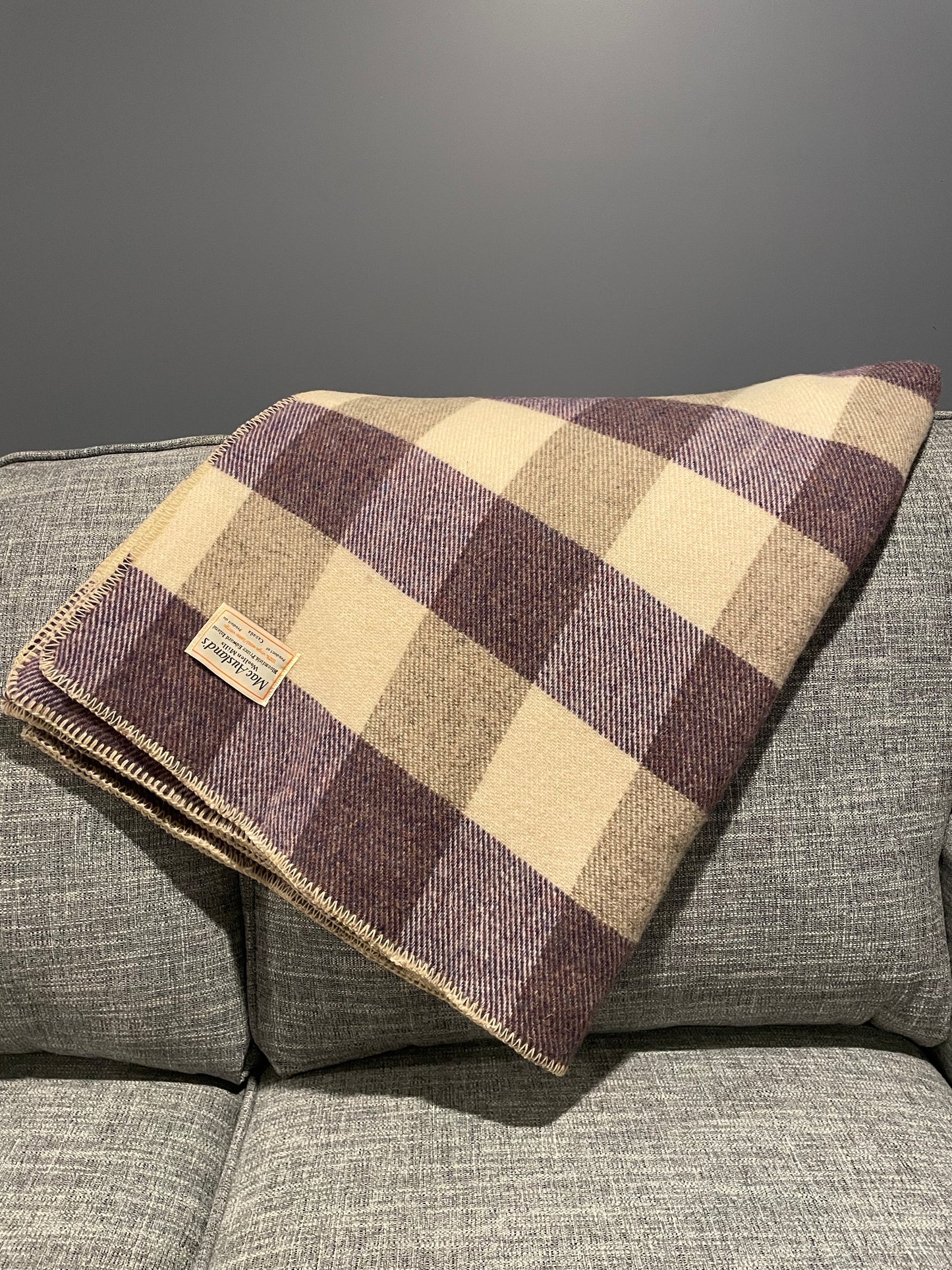 Purple Heather and Natural Checkerboard Wool Blanket