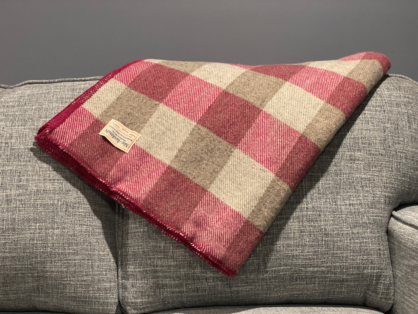 Fuchsia and Grey Checkerboard Wool Blanket