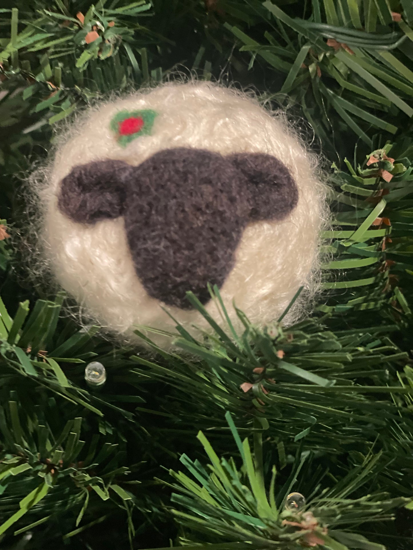 Needle Felted Fluffy Suffolk Sheep Christmas Ornament
