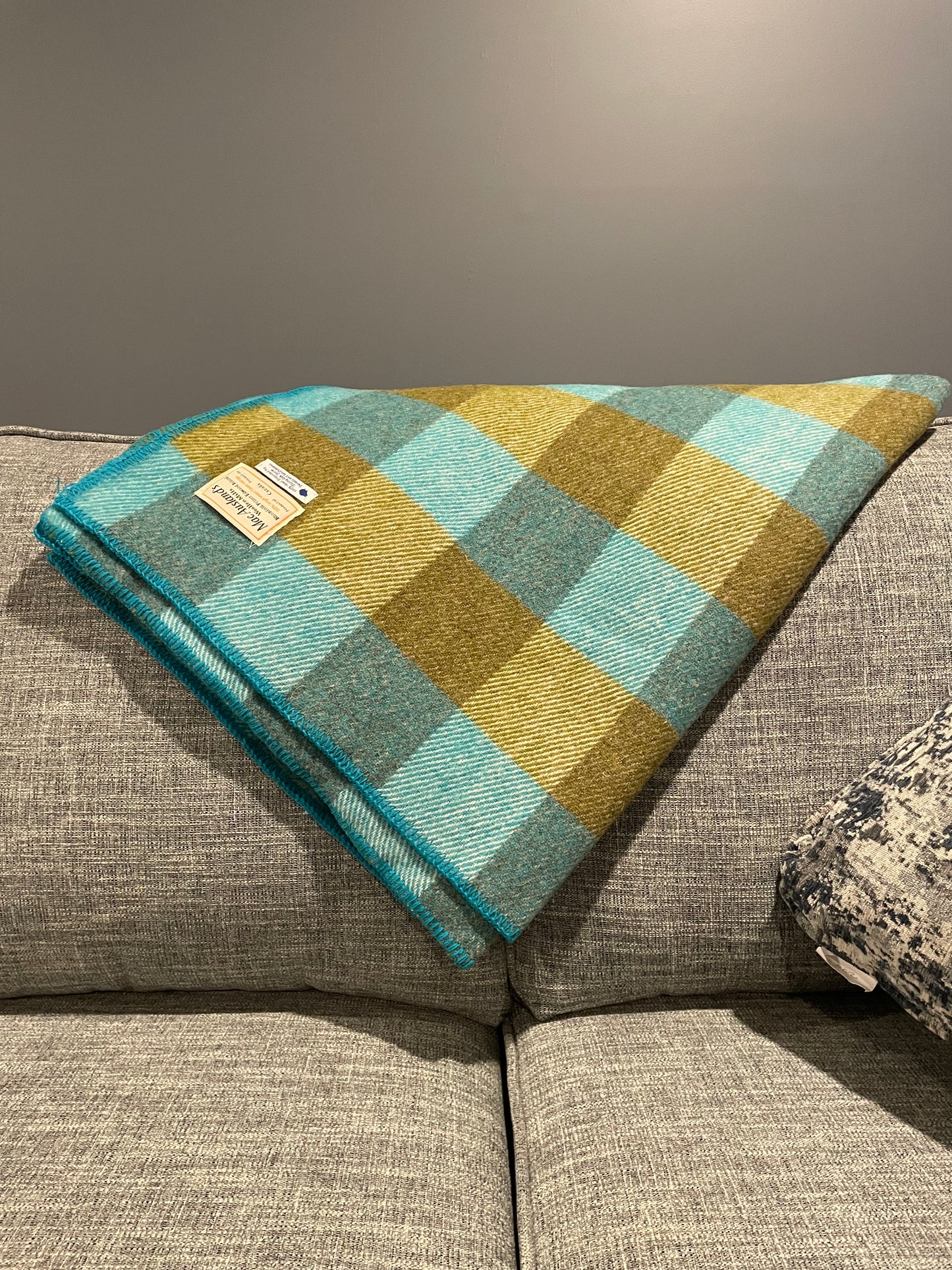 Teal and Olive Checkerboard Wool Blanket