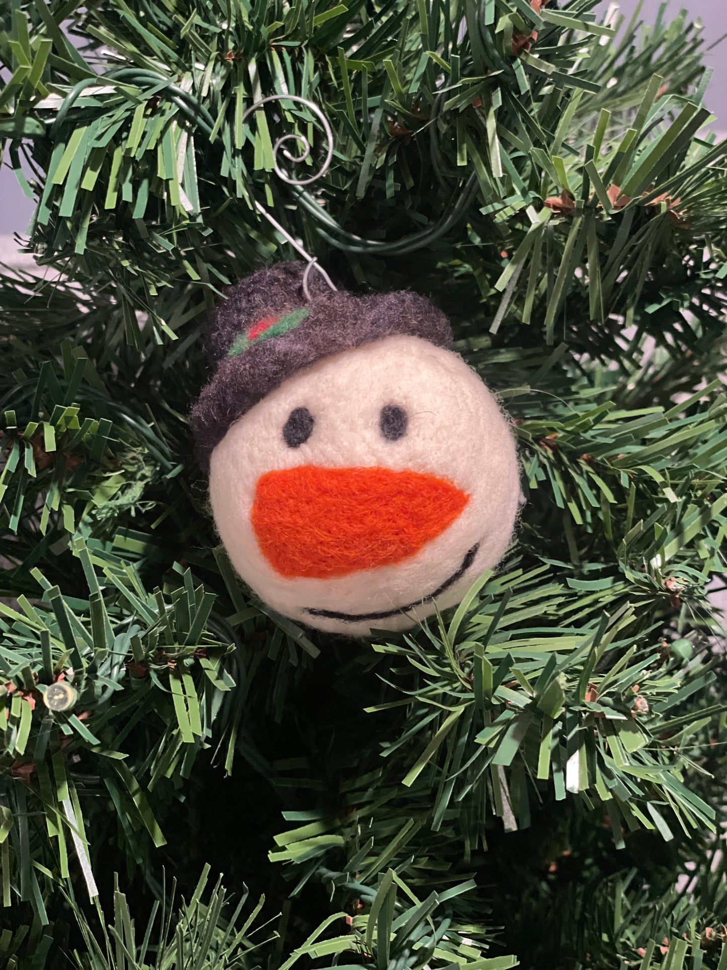 Needle Felted Christmas Ornament Snow Person with Top Hat