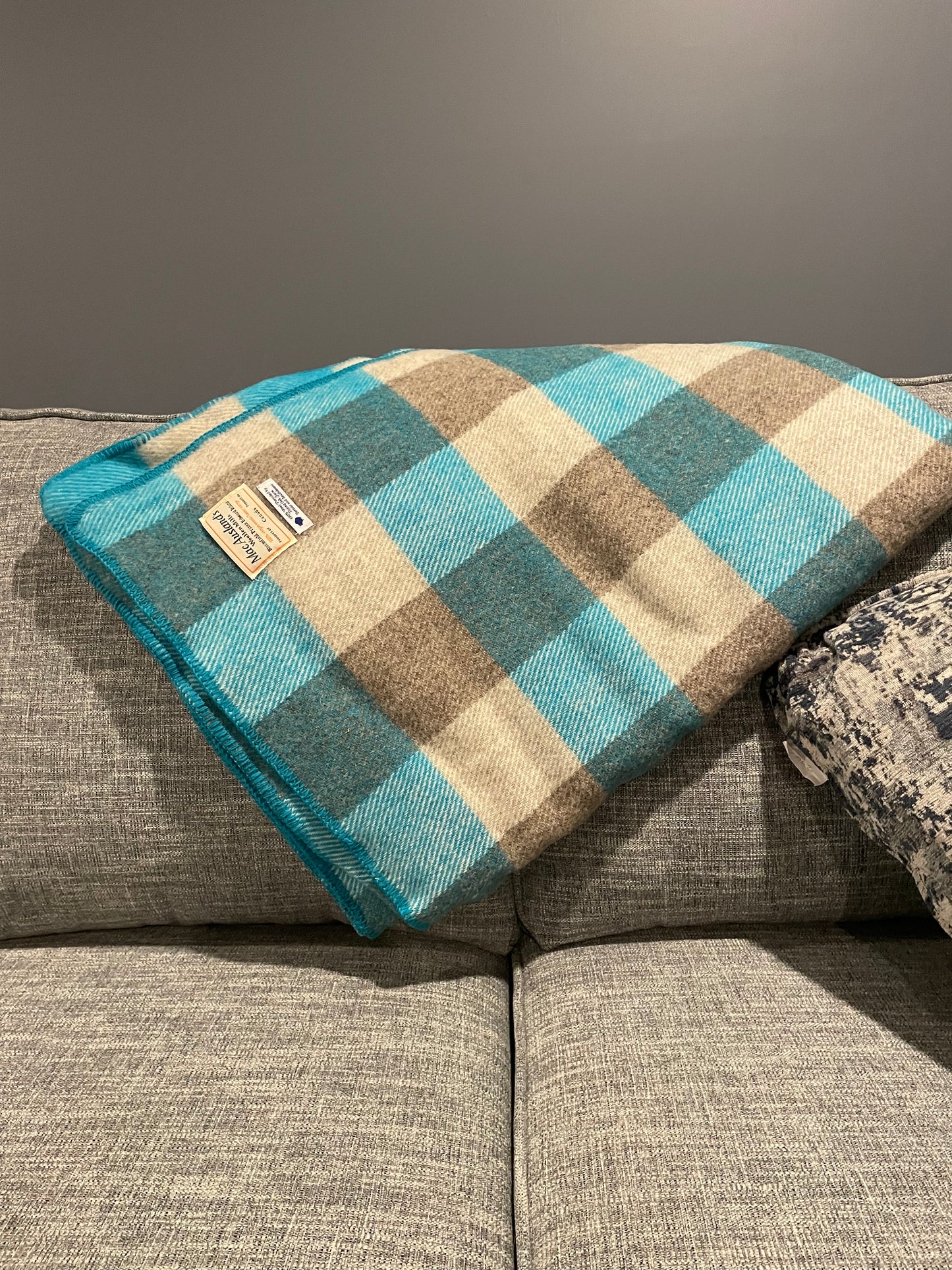 Teal and Grey Checkerboard Wool Blanket