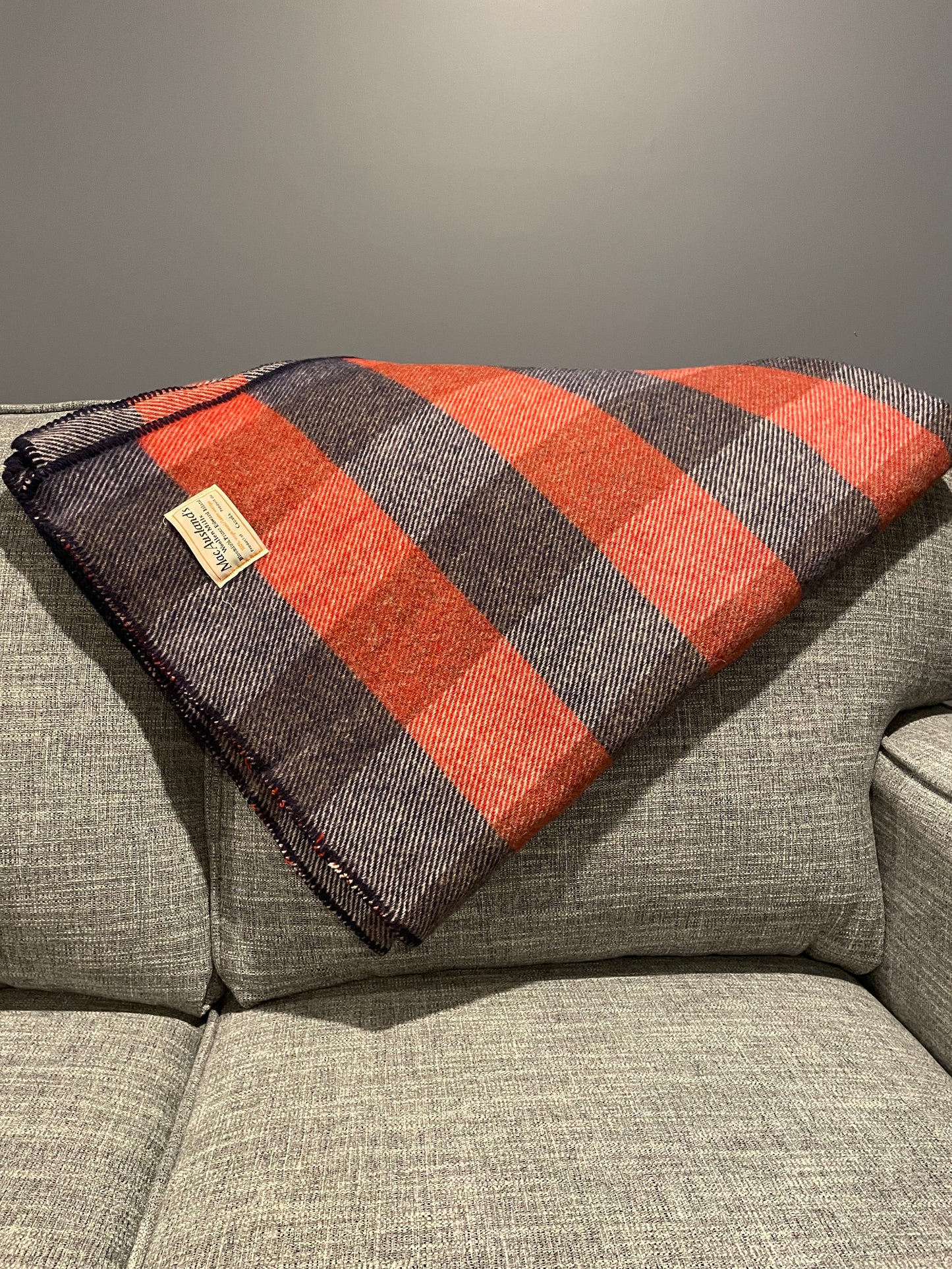 Navy Blue and Red Checkerboard Wool Blanket