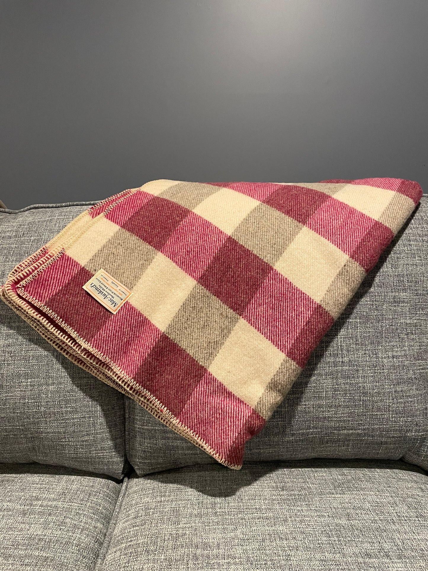 Fuchsia and Natural Checkerboard Wool Blanket