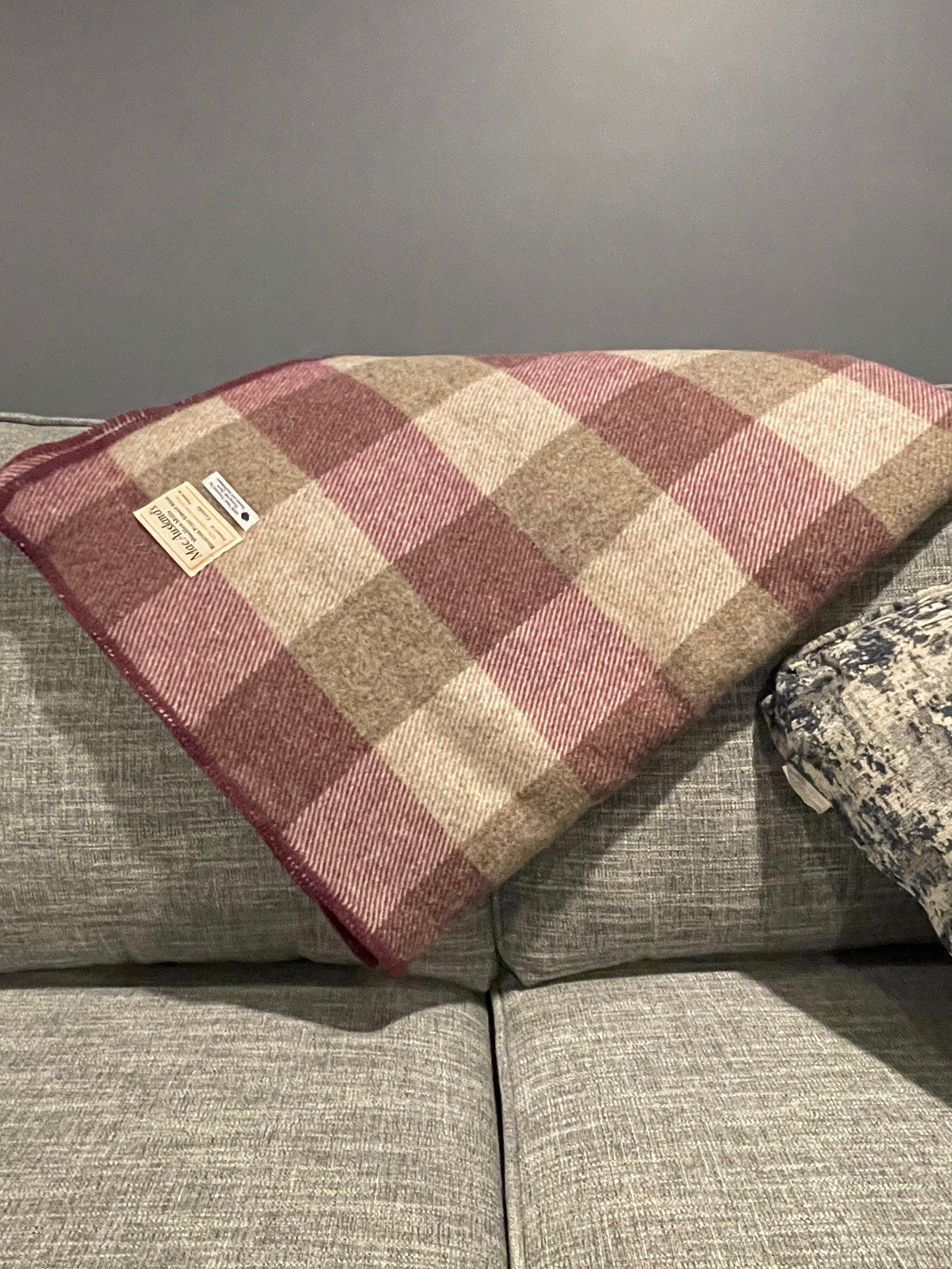 Maroon and Grey Checkerboard Wool Blanket