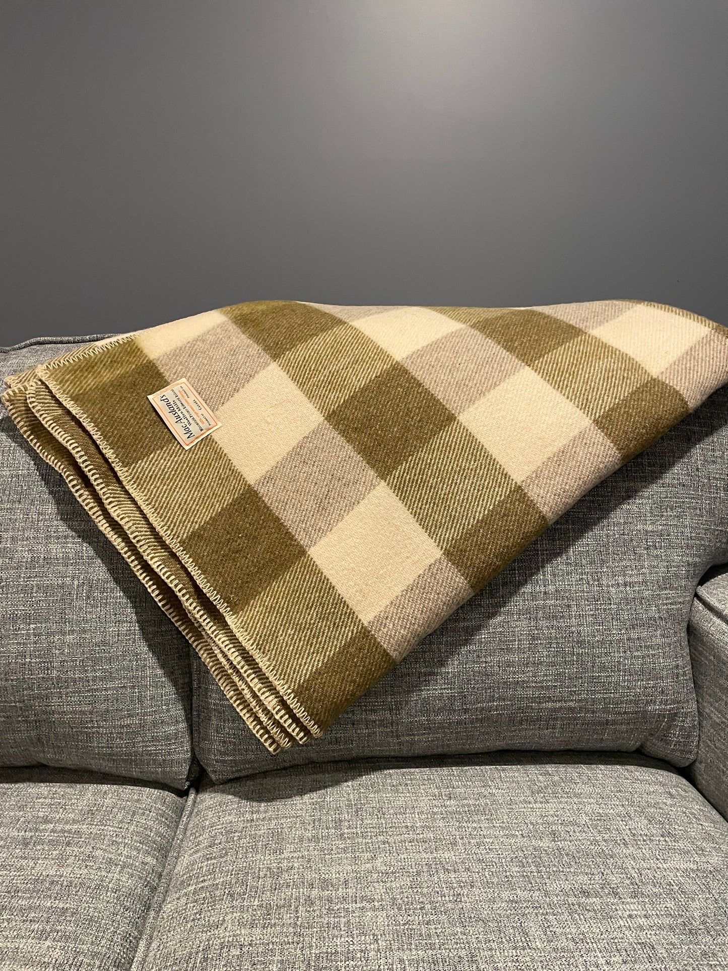 Olive and Natural Checkerboard Wool Blanket