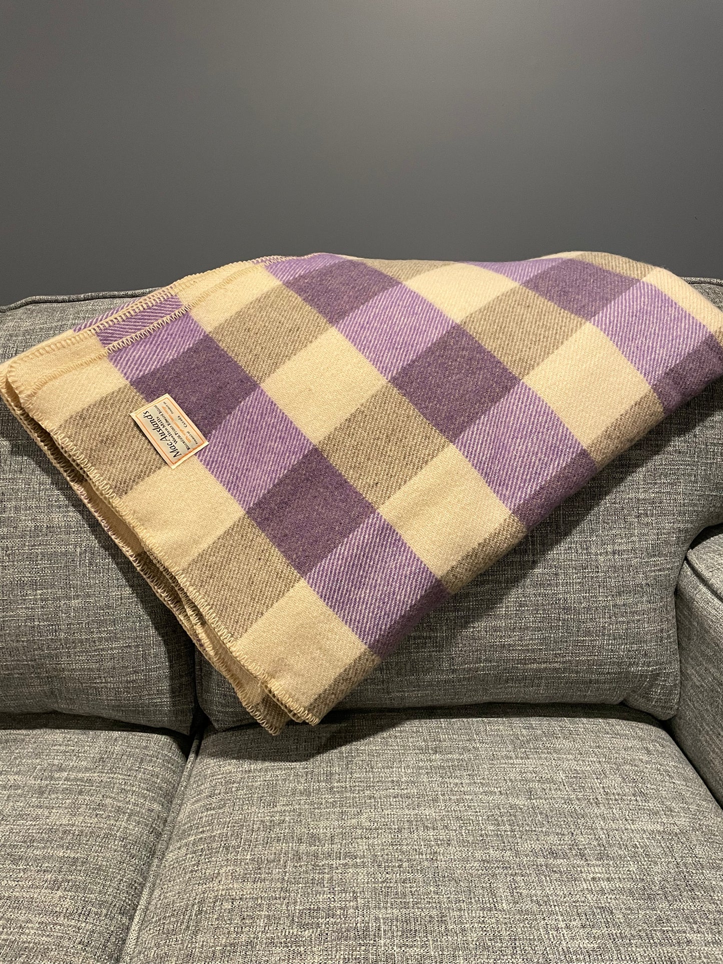 Mauve and Natural Checkerboard Wool Blanket