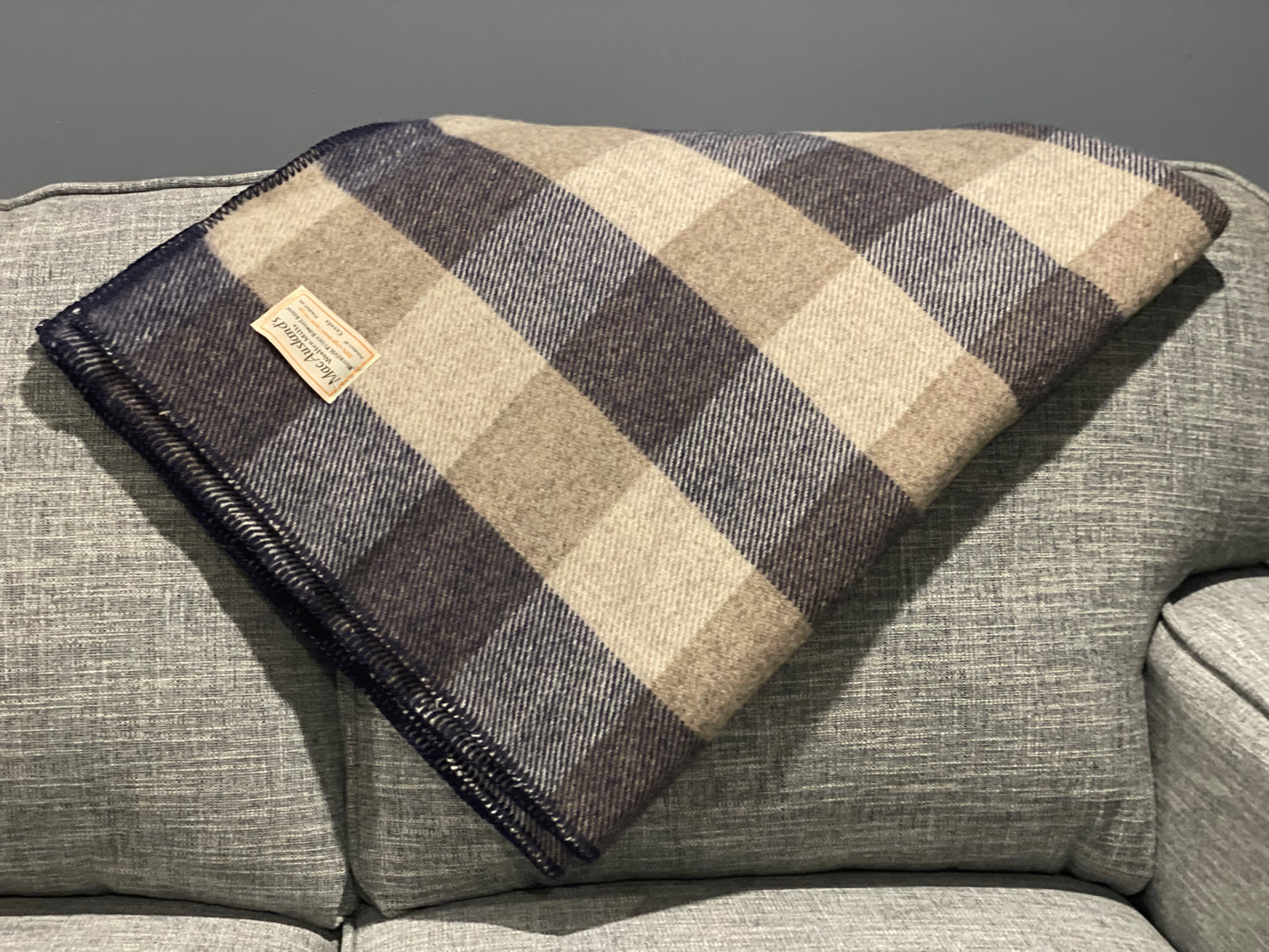 Navy Blue and Grey Checkerboard Wool Blanket