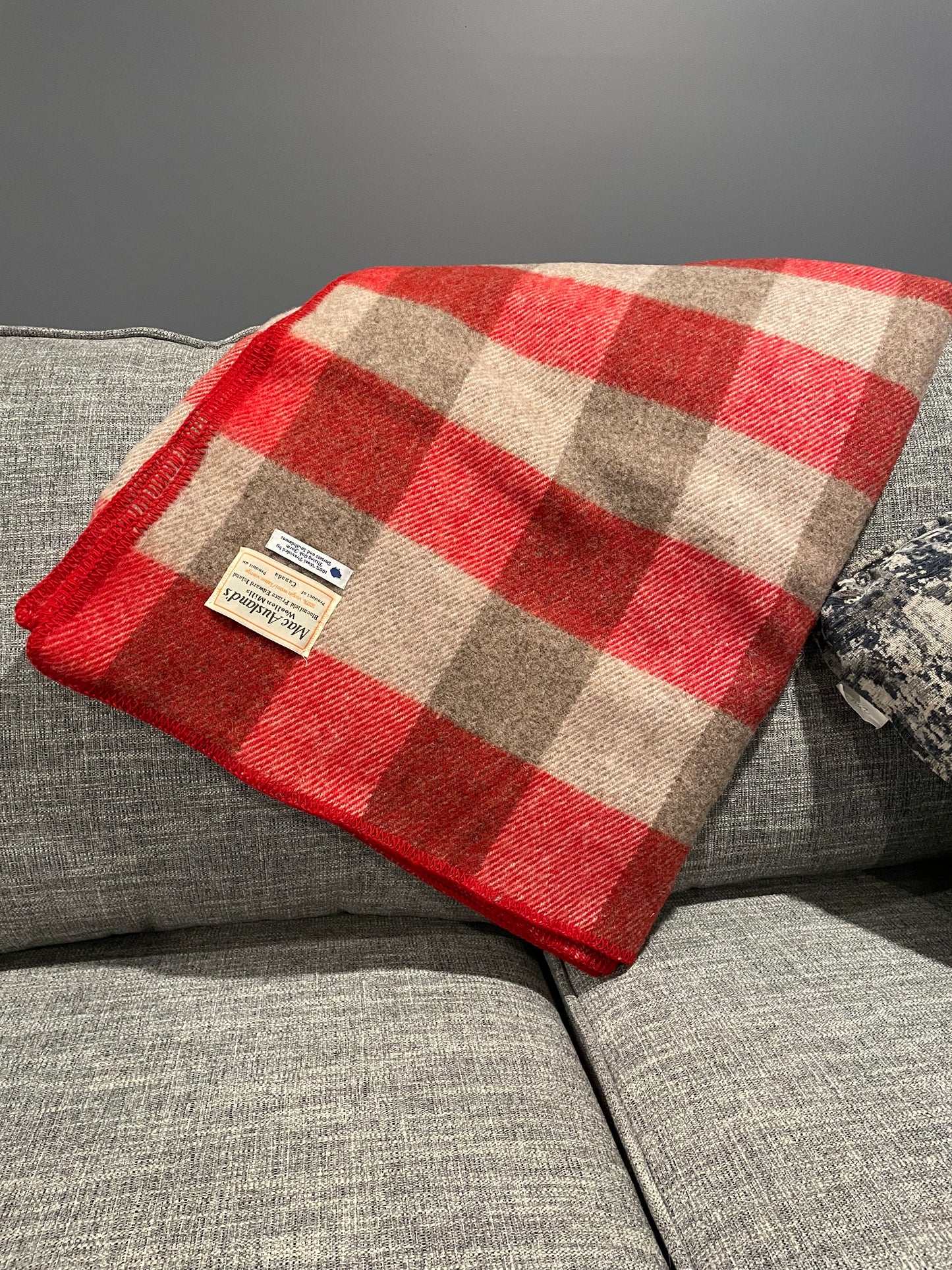 Red and Grey Checkerboard Wool Blanket
