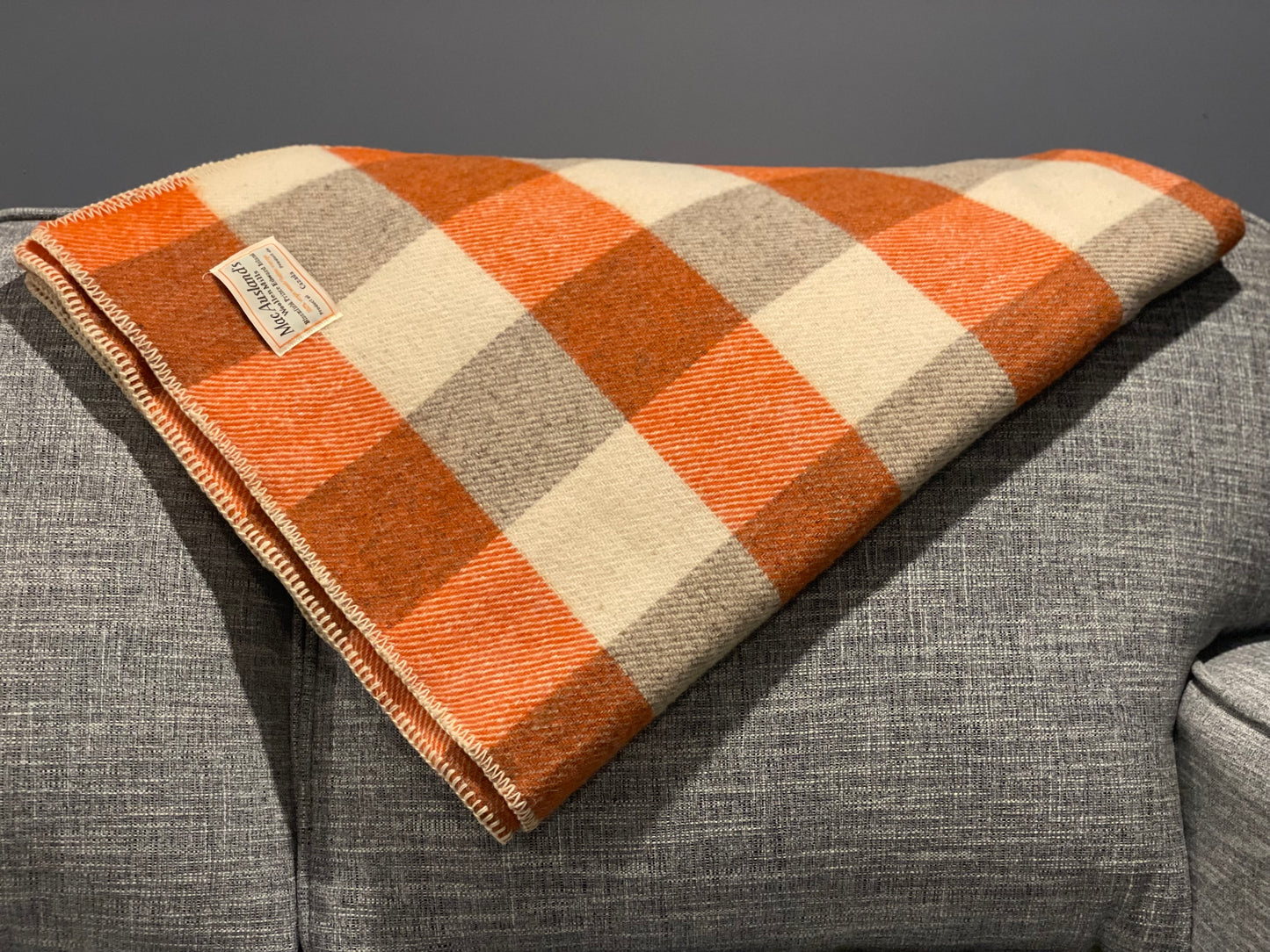 Orange and Natural Checkerboard Wool Blanket