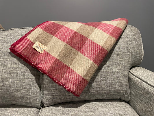 Fuchsia and Grey Checkerboard Wool Blanket
