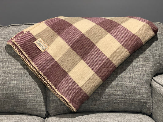 Maroon and Natural Checkerboard Wool Blanket