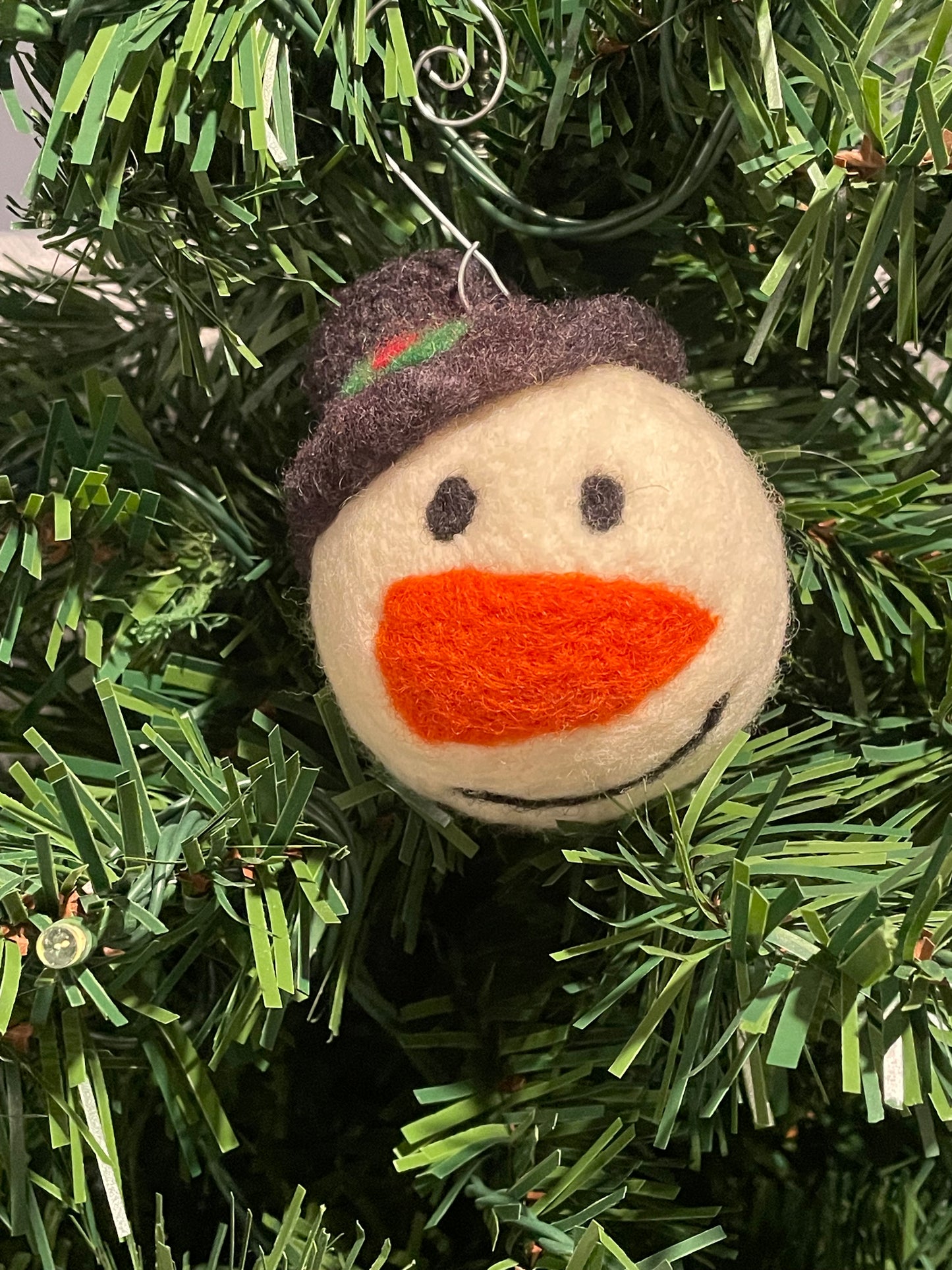 Needle Felted Christmas Ornament Snow Person with Top Hat