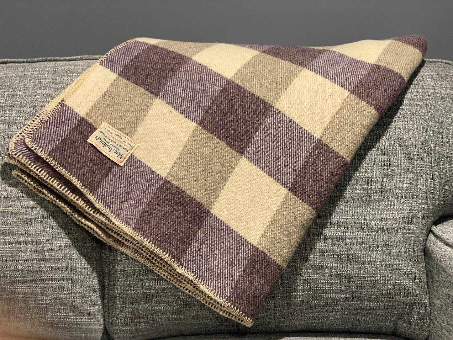 Purple Heather and Natural Checkerboard Wool Blanket