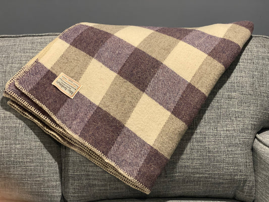 Purple Heather and Natural Checkerboard Wool Blanket