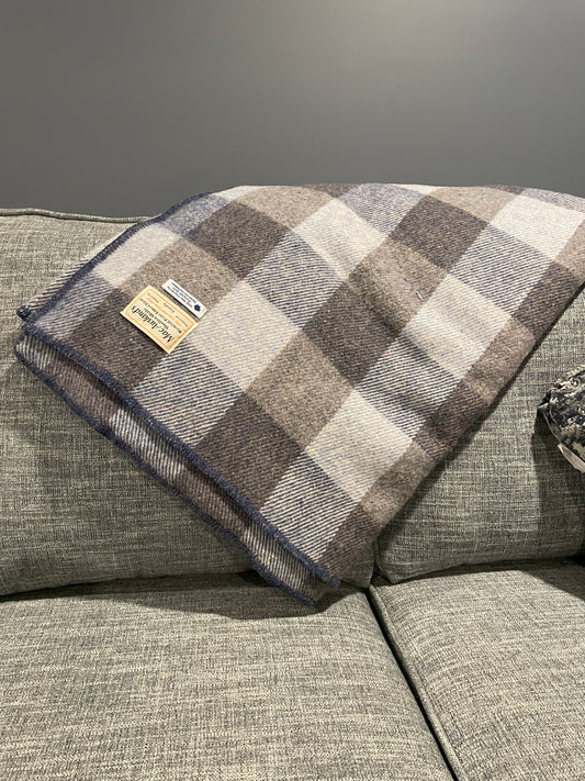 Blue Heather Checkerboard Wool Blanket
