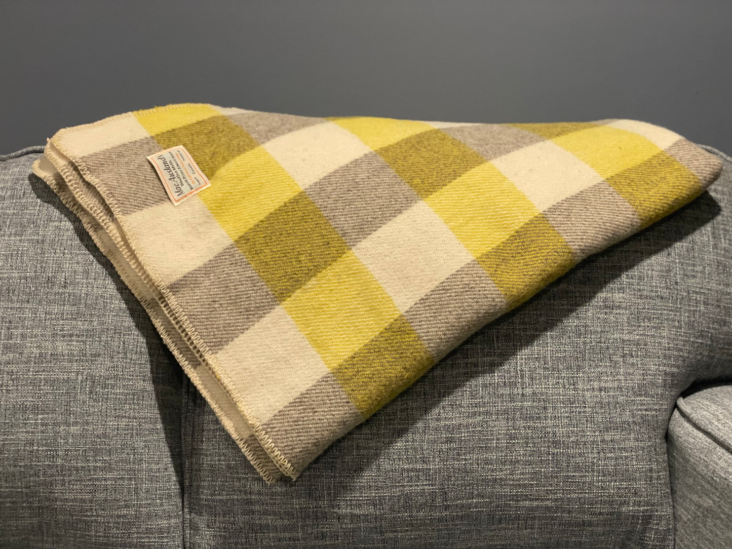 Yellow and Natural Checkerboard Wool Blanket