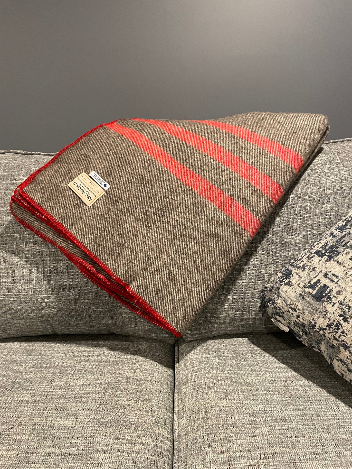 Grey with 3 Red Stripes Wool Blanket
