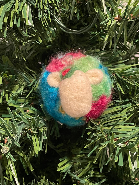 Needle Felted Christmas Ornament Tye Dye Lamb with Holly on head