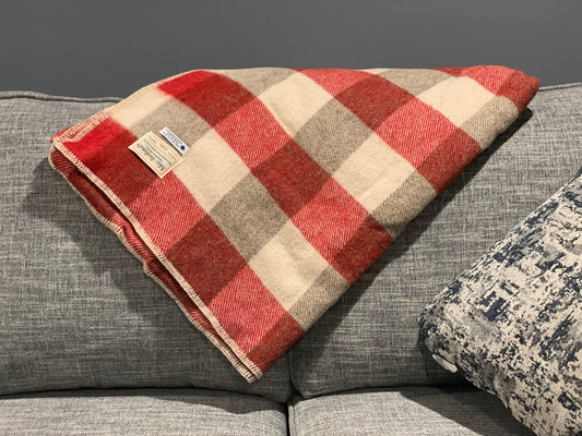 Red and Cream Checkerboard Wool Blanket