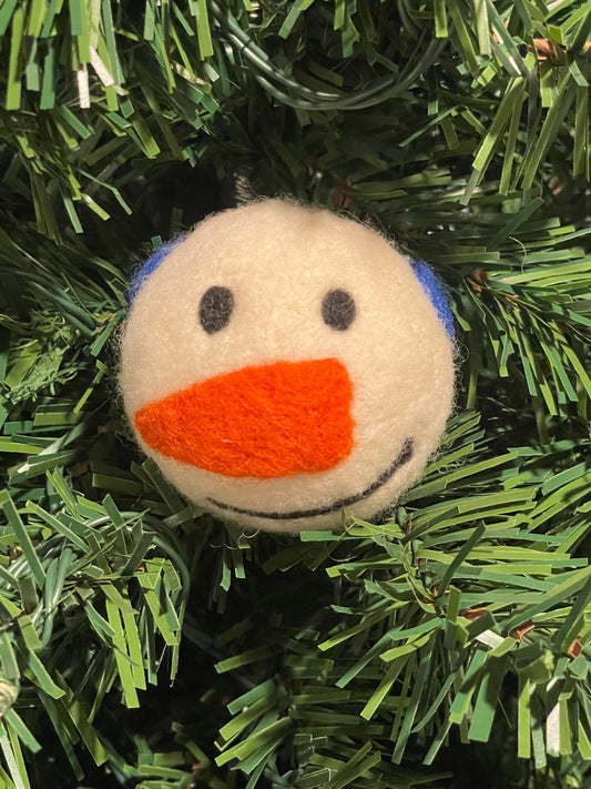 Needle Felted Christmas Ornament Snow Person with Royal Blue Ear Muffs