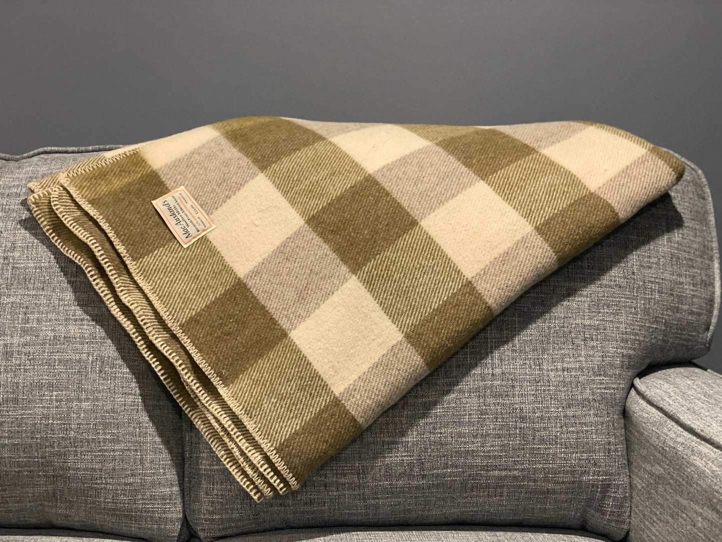 Olive and Natural Checkerboard Wool Blanket