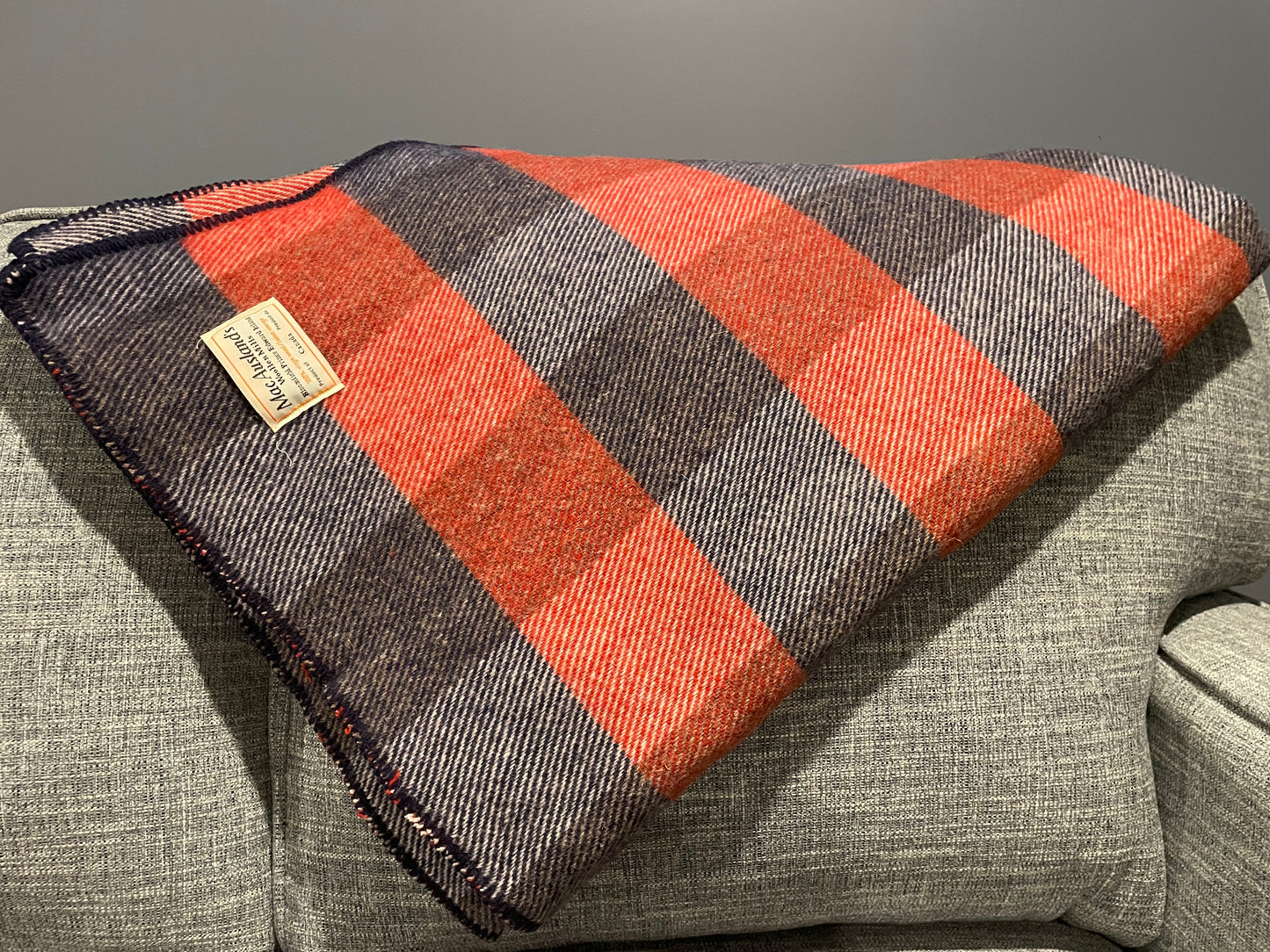 Navy Blue and Red Checkerboard Wool Blanket