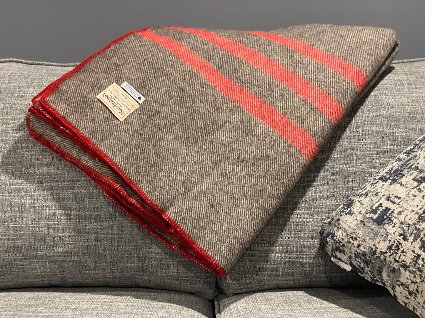 Grey with 3 Red Stripes Wool Blanket