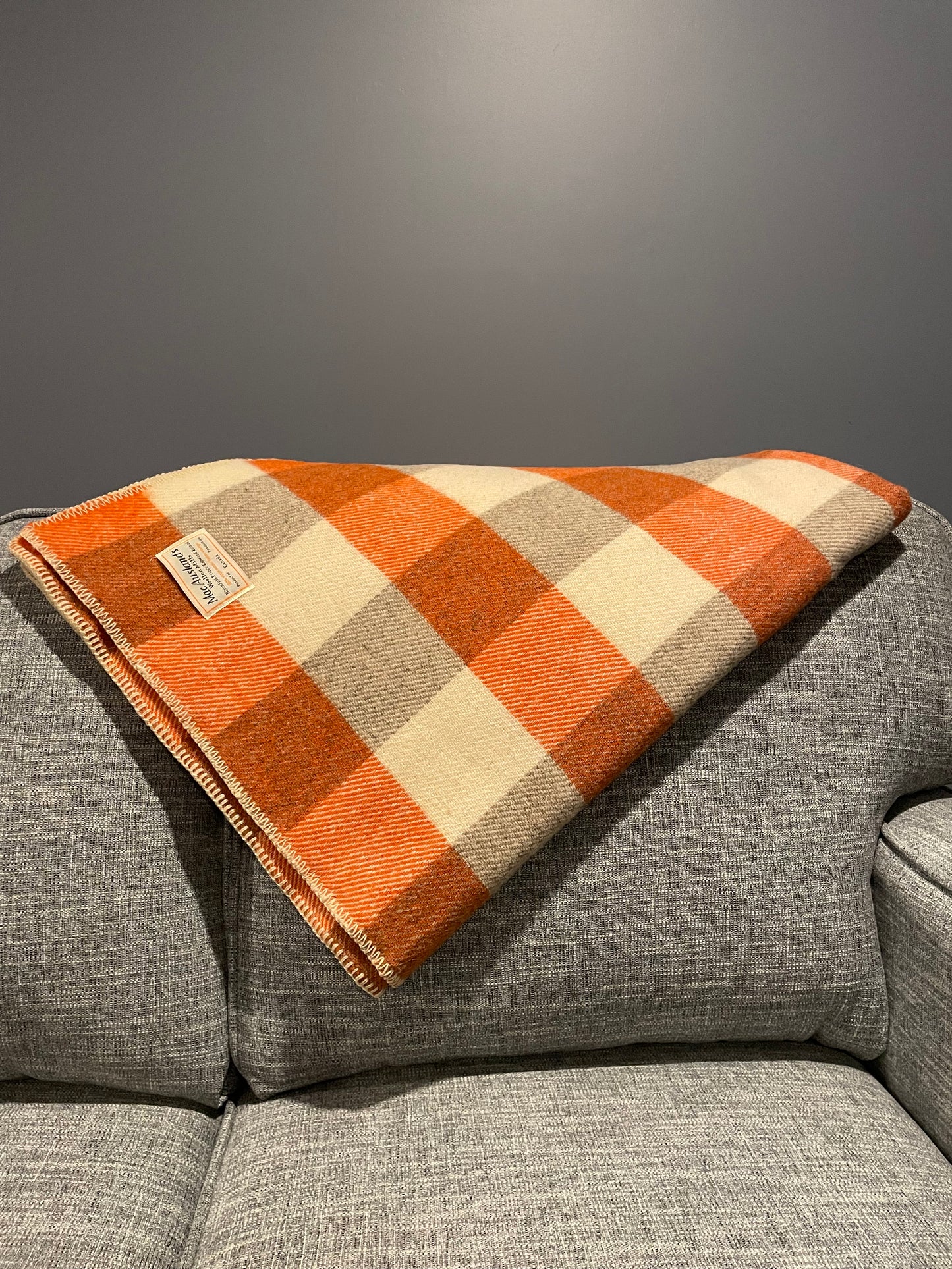 Orange and Natural Checkerboard Wool Blanket