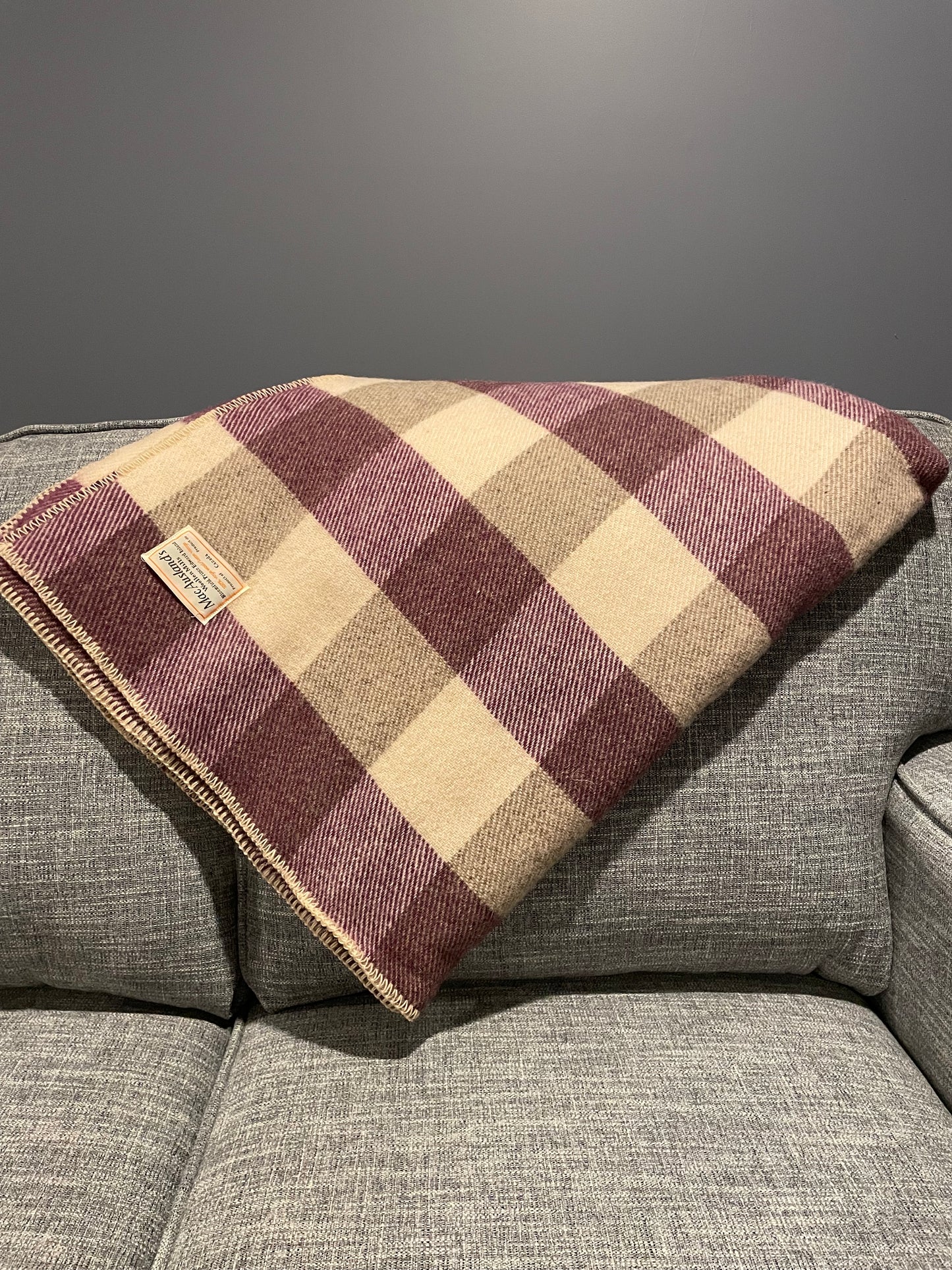 Maroon and Natural Checkerboard Wool Blanket