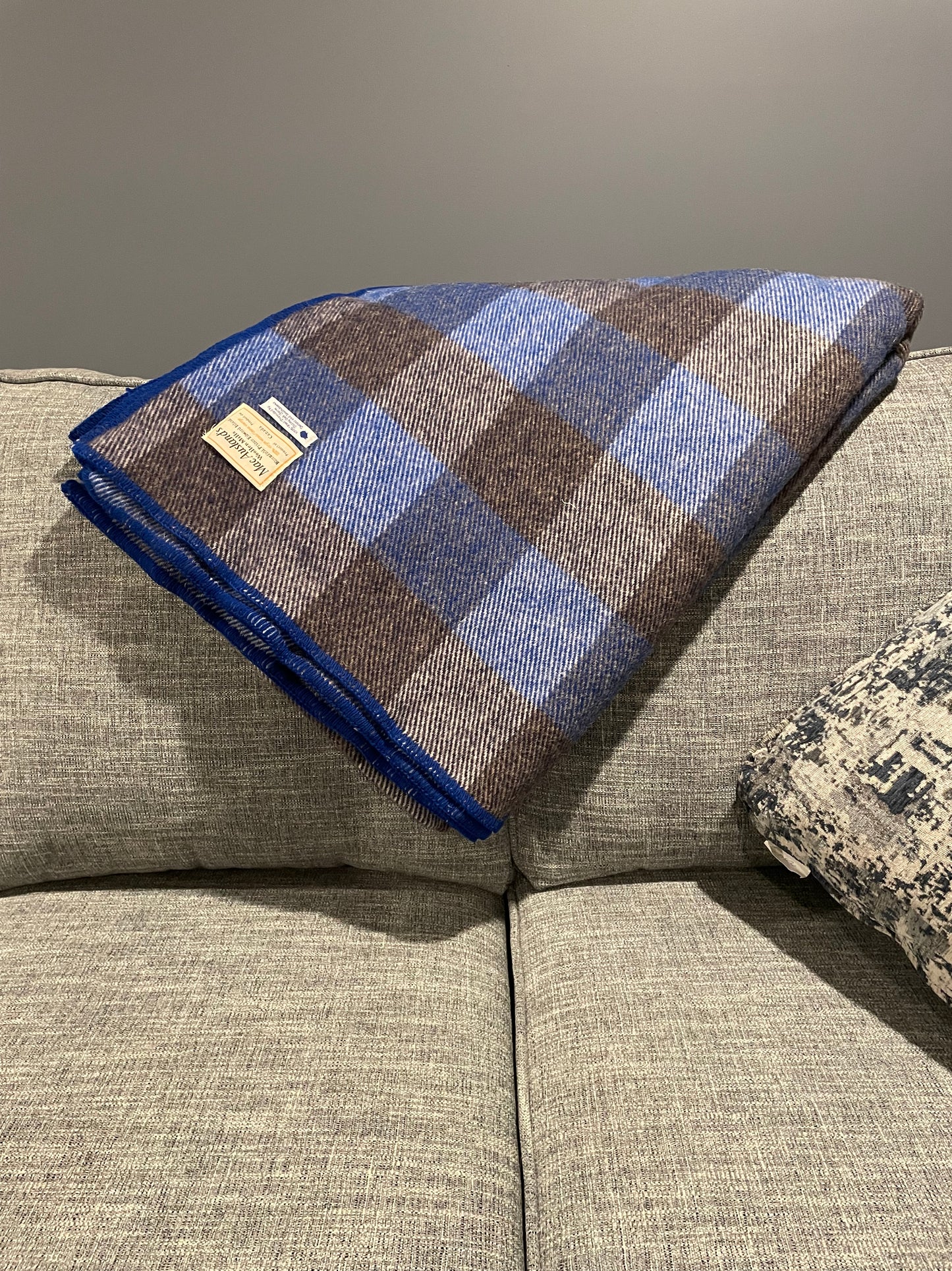 Royal Blue and Black Checkerboard Wool Blanket