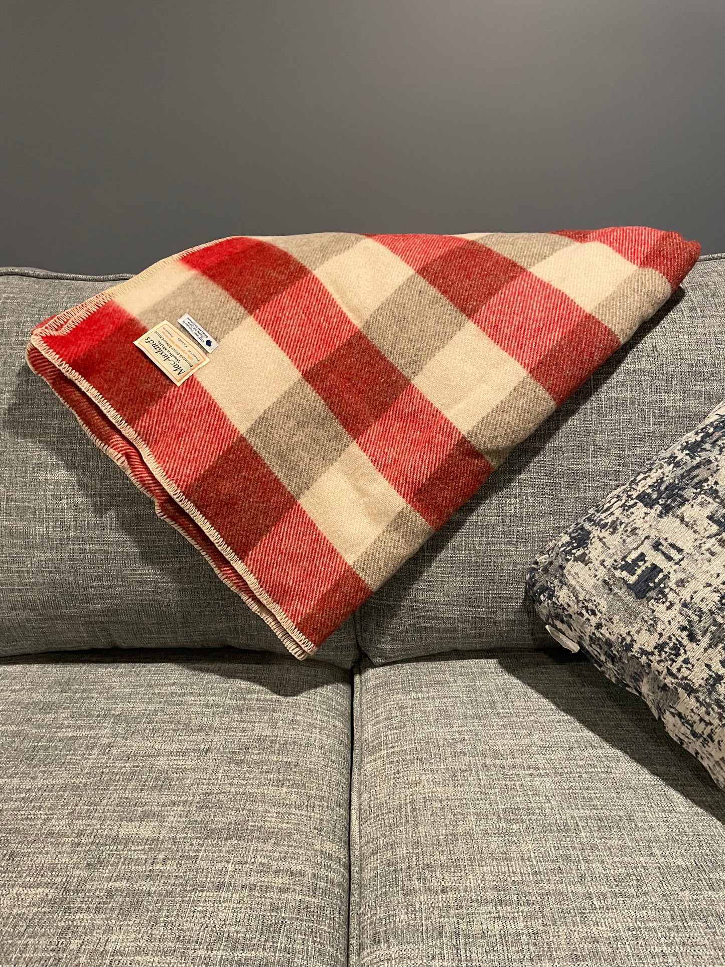 Red and Cream Checkerboard Wool Blanket