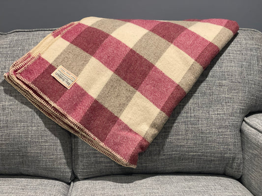 Fuchsia and Natural Checkerboard Wool Blanket