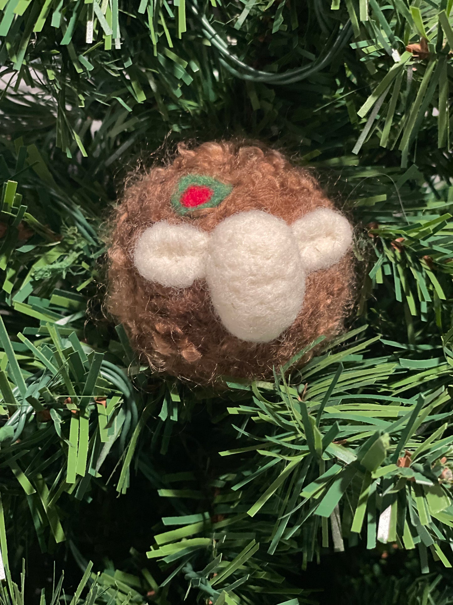 Needle Felted Christmas Ornament Brown Lamb with Holly