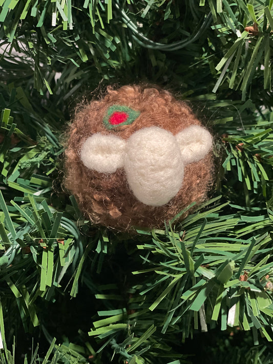 Needle Felted Christmas Ornament Brown Lamb with Holly