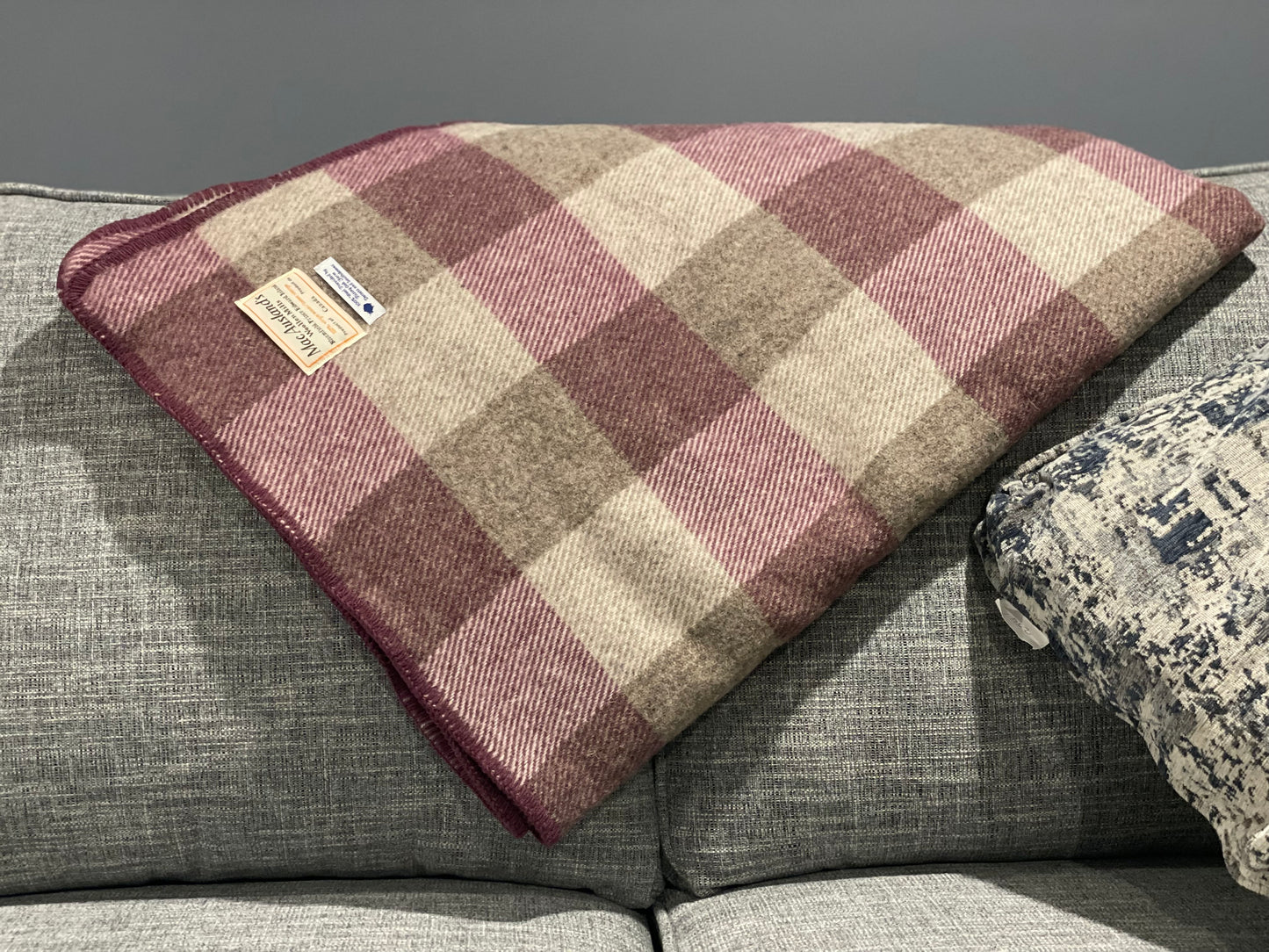 Maroon and Grey Checkerboard Wool Blanket