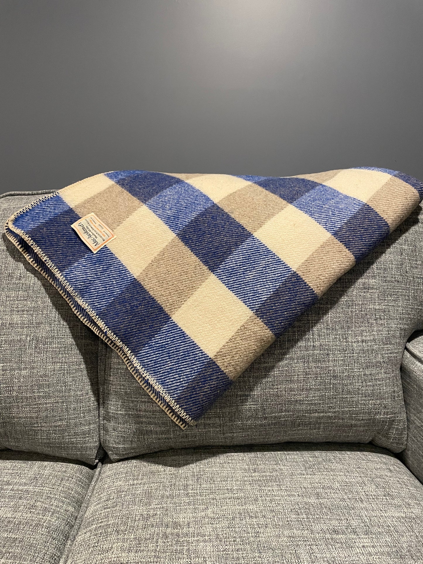 Royal Blue and Natural Checkerboard Wool Blanket