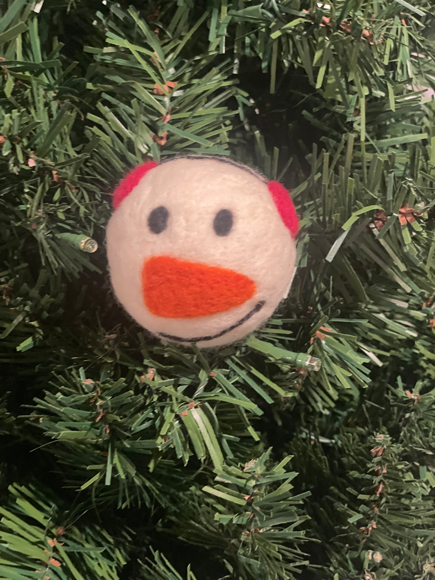 Needle Felted Christmas Ornament Snow Person with Red Ear Muffs