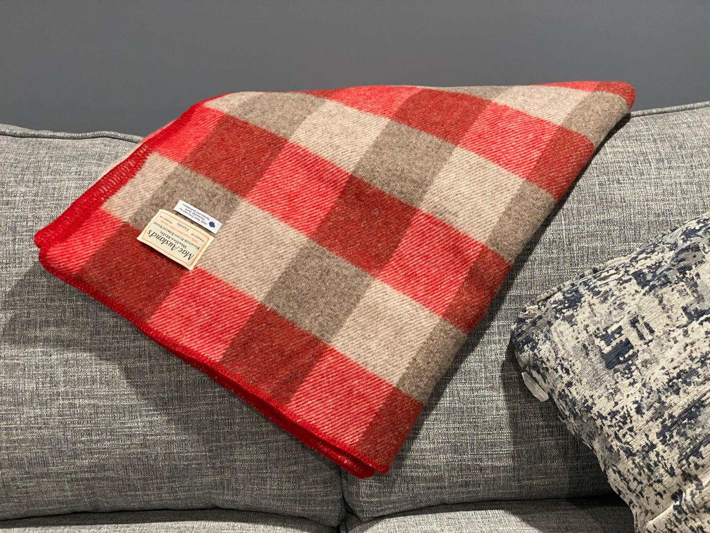 Red and Grey Checkerboard Wool Blanket