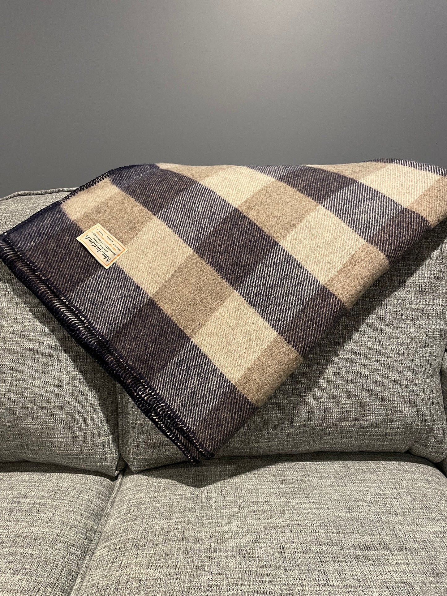Navy Blue and Grey Checkerboard Wool Blanket