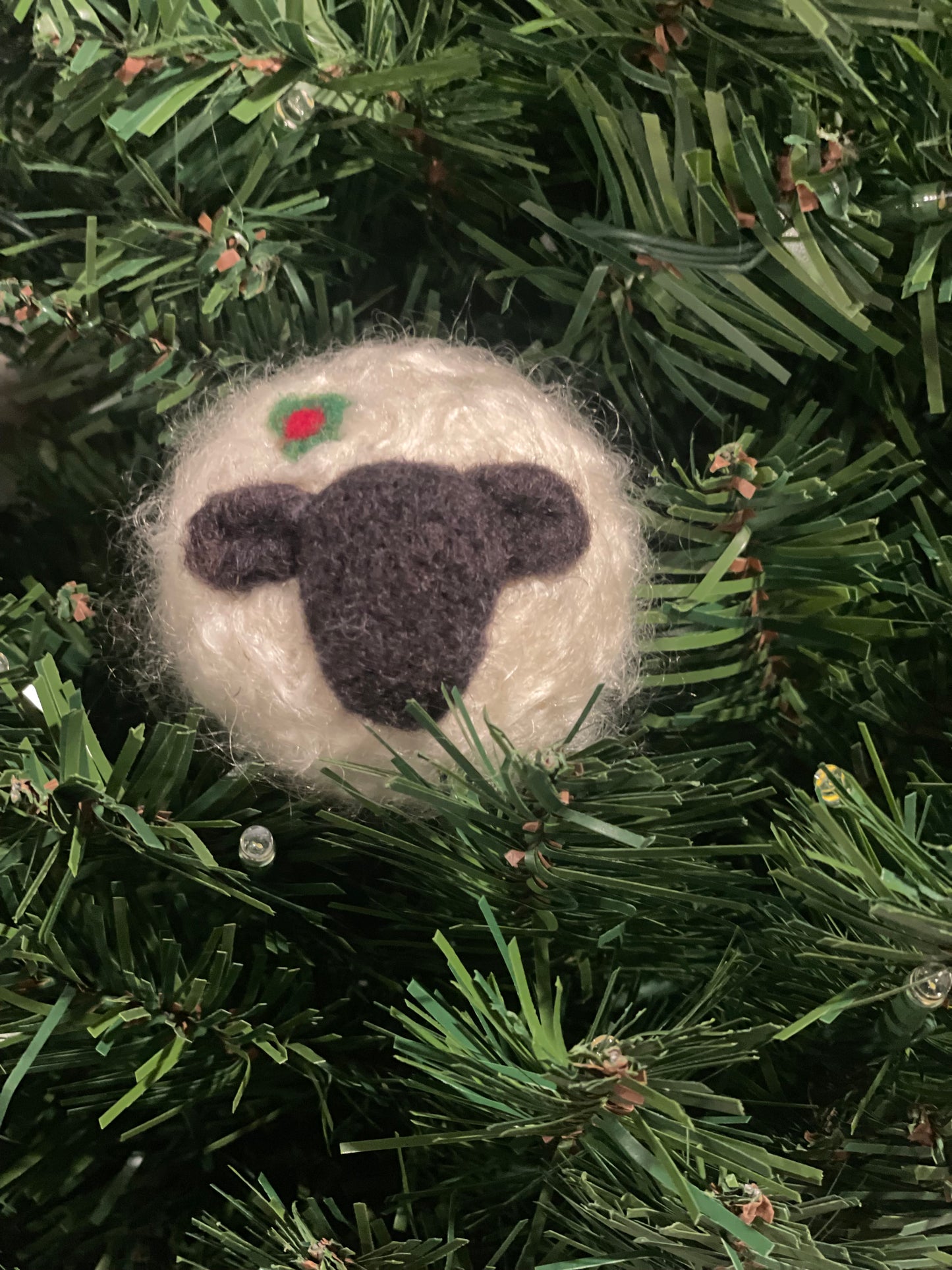 Needle Felted Fluffy Suffolk Sheep Christmas Ornament