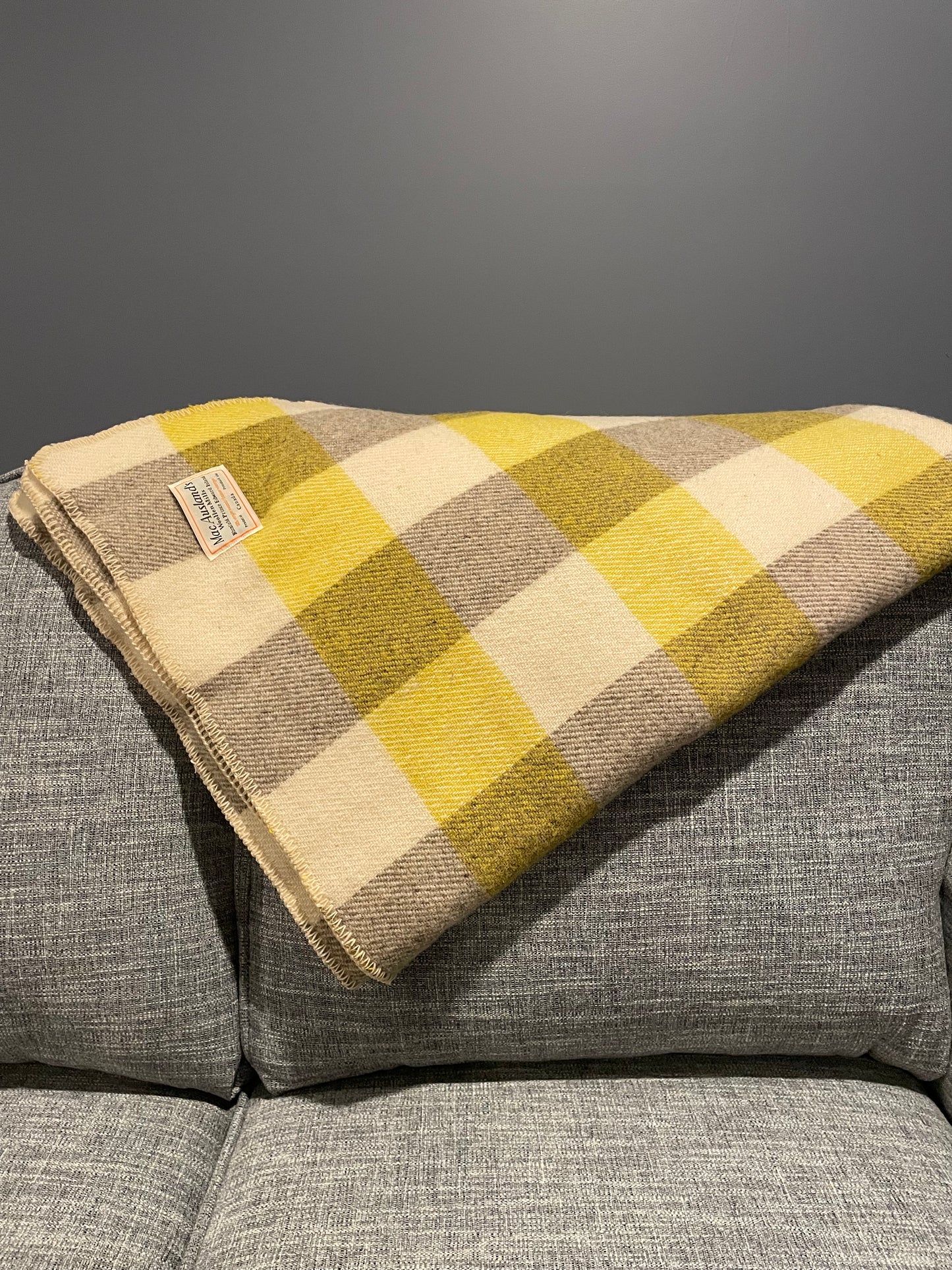 Yellow and Natural Checkerboard Wool Blanket