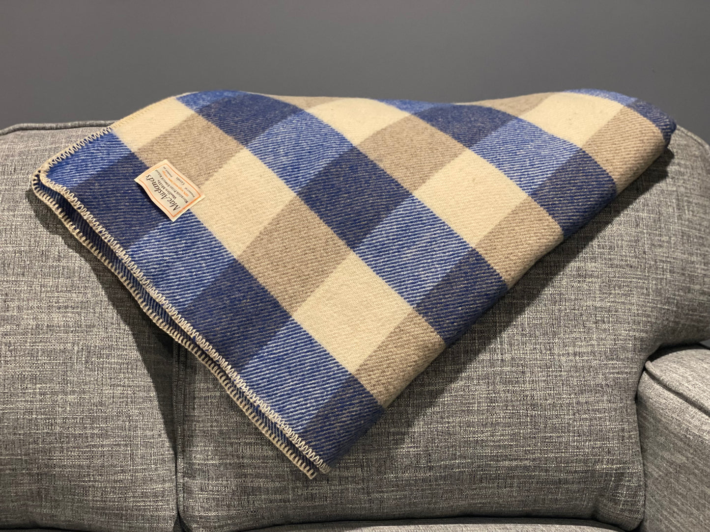 Royal Blue and Natural Checkerboard Wool Blanket