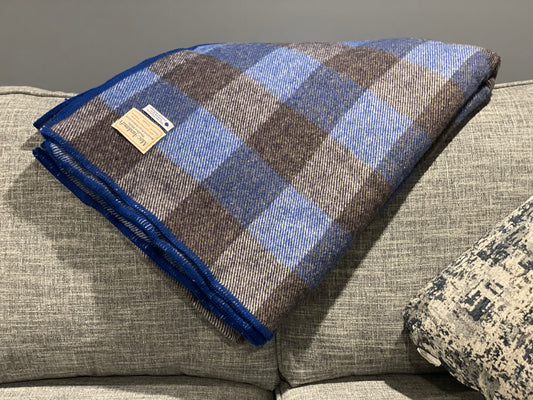 Royal Blue and Black Checkerboard Wool Blanket