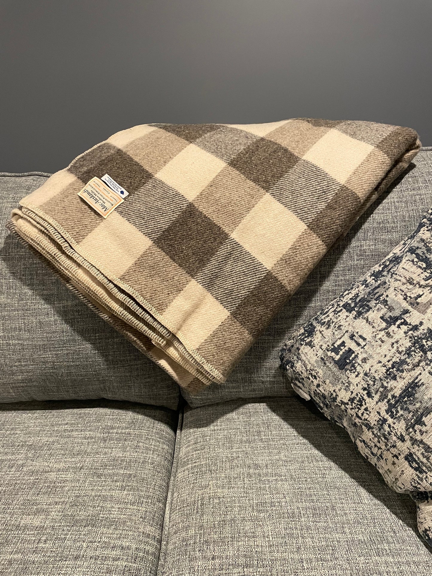 Light Grey and Cream Checkerboard Wool Blanket