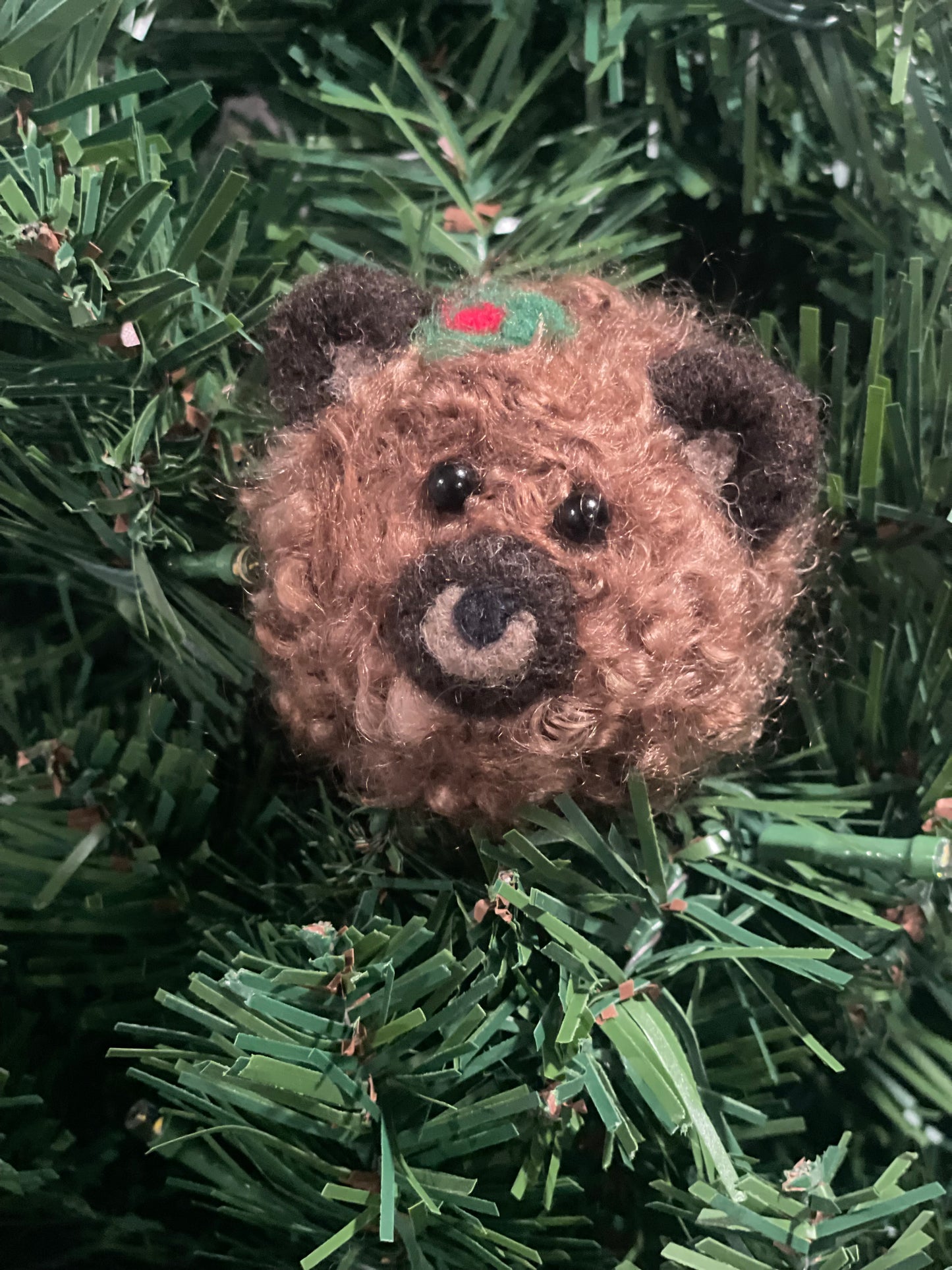 Needle Felted Grizzley Bear Christmas Ornament