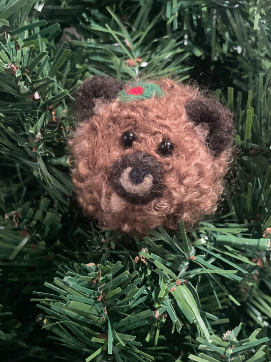 Needle Felted Grizzley Bear Christmas Ornament