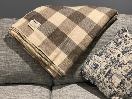 Light Grey and Cream Checkerboard Wool Blanket