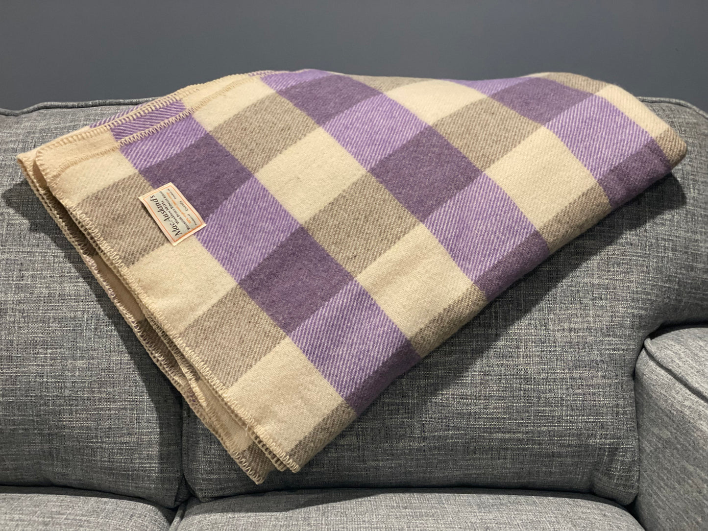 Mauve and Natural Checkerboard Wool Blanket