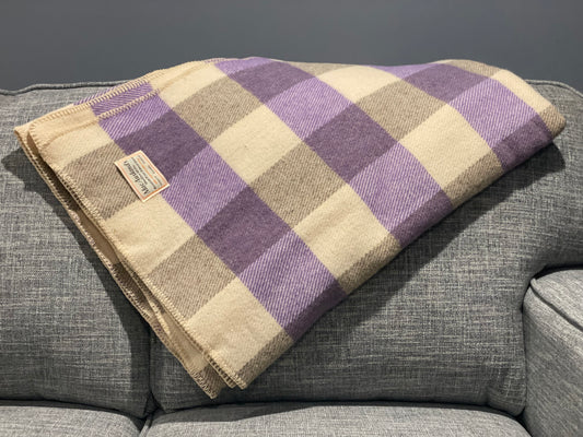 Mauve and Natural Checkerboard Wool Blanket